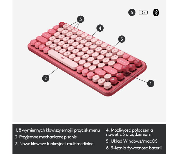 LOGITECH POP KEYS Coral Rose US INTL - 716622 - zdjęcie 9
